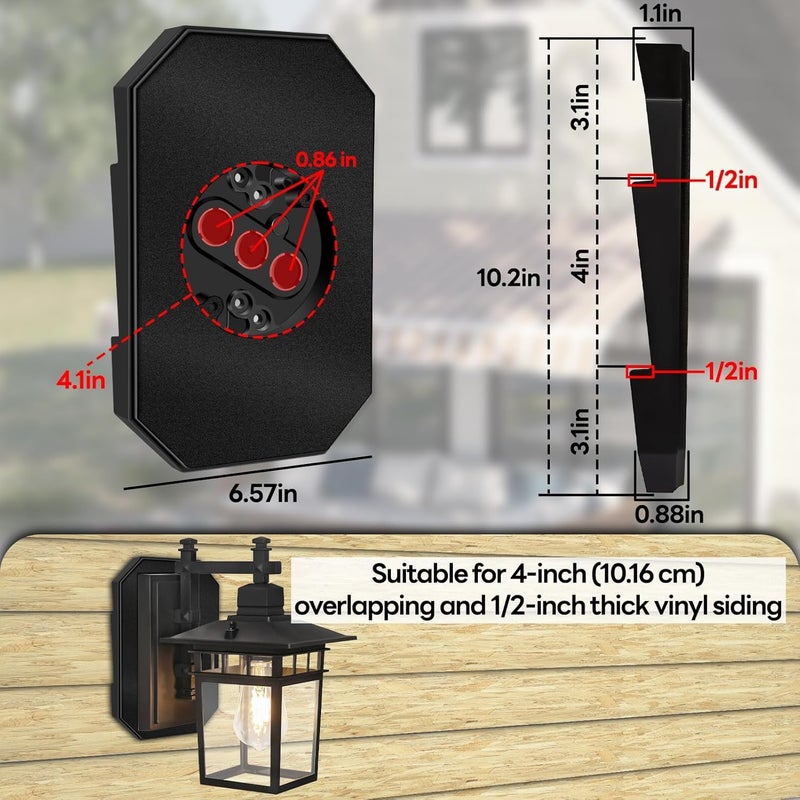 Fiulensyi 1Pack Vinyl Siding Mounting Blocks with Built-in Electrical Box,Siding Mounting Plate,Black Outdoor Mounting Plate Kit,Siding Mounting Kit for 1/2 inch Lap Double and 4 inch Siding - Image 2